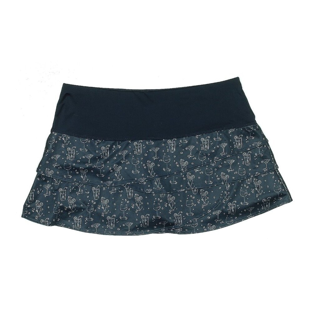 Lucky in Love blue tennis skort Cocktails martinis  Scallop Skirt  sz Large EUC